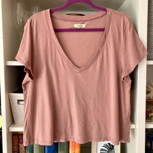 Madewell Softfade Cotton V-Neck Crop T Mauve Shadow L - Picture 5 of 7